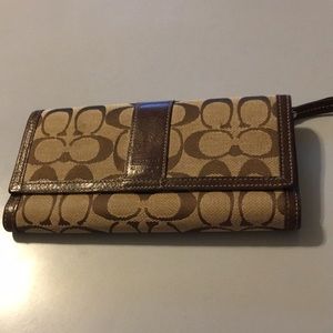 Coach Tan and Brown Stripe Signature Wallet